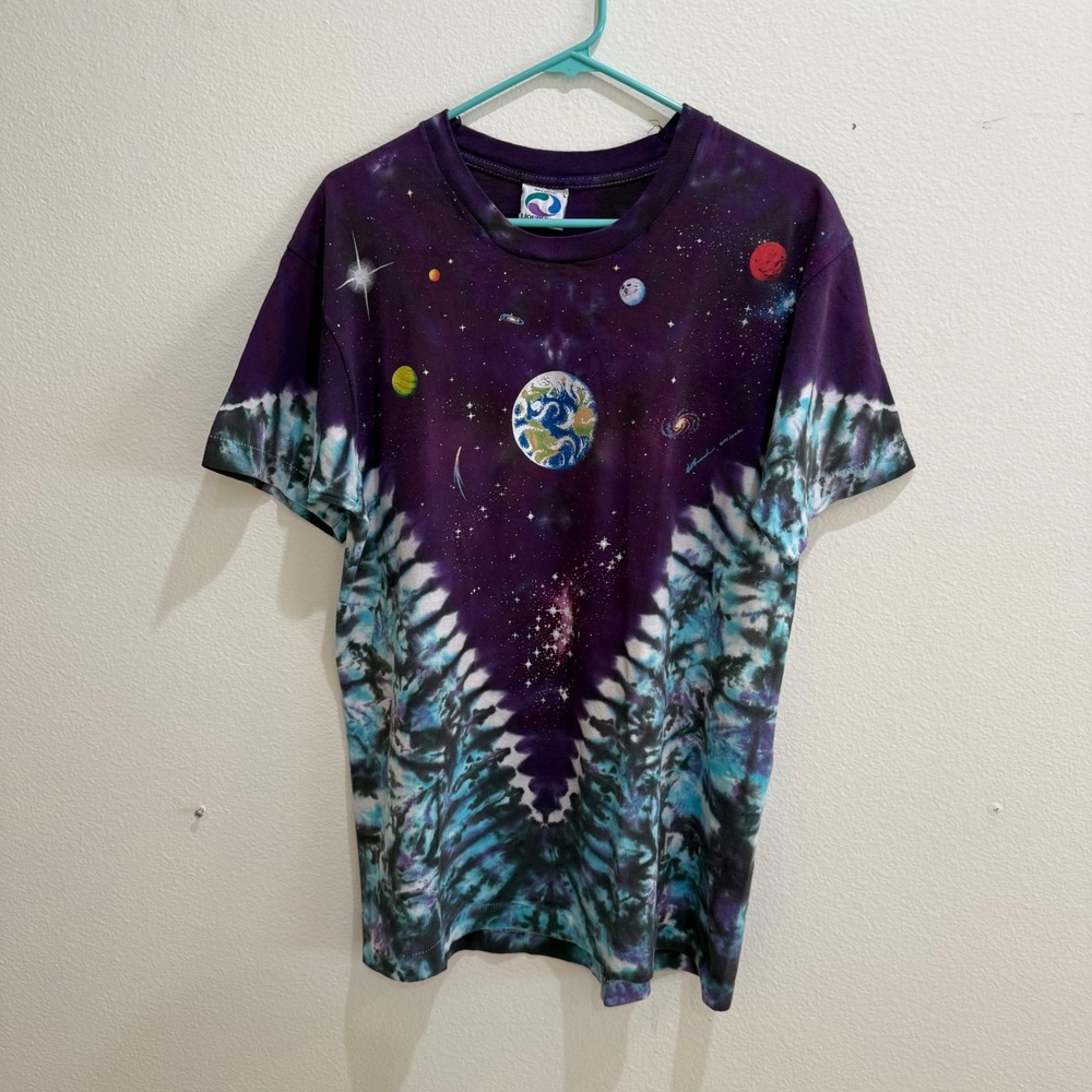 Vintage 1992 Liquid Blue Space Tie Dye Shirt Single Stitch Planets Earth Large